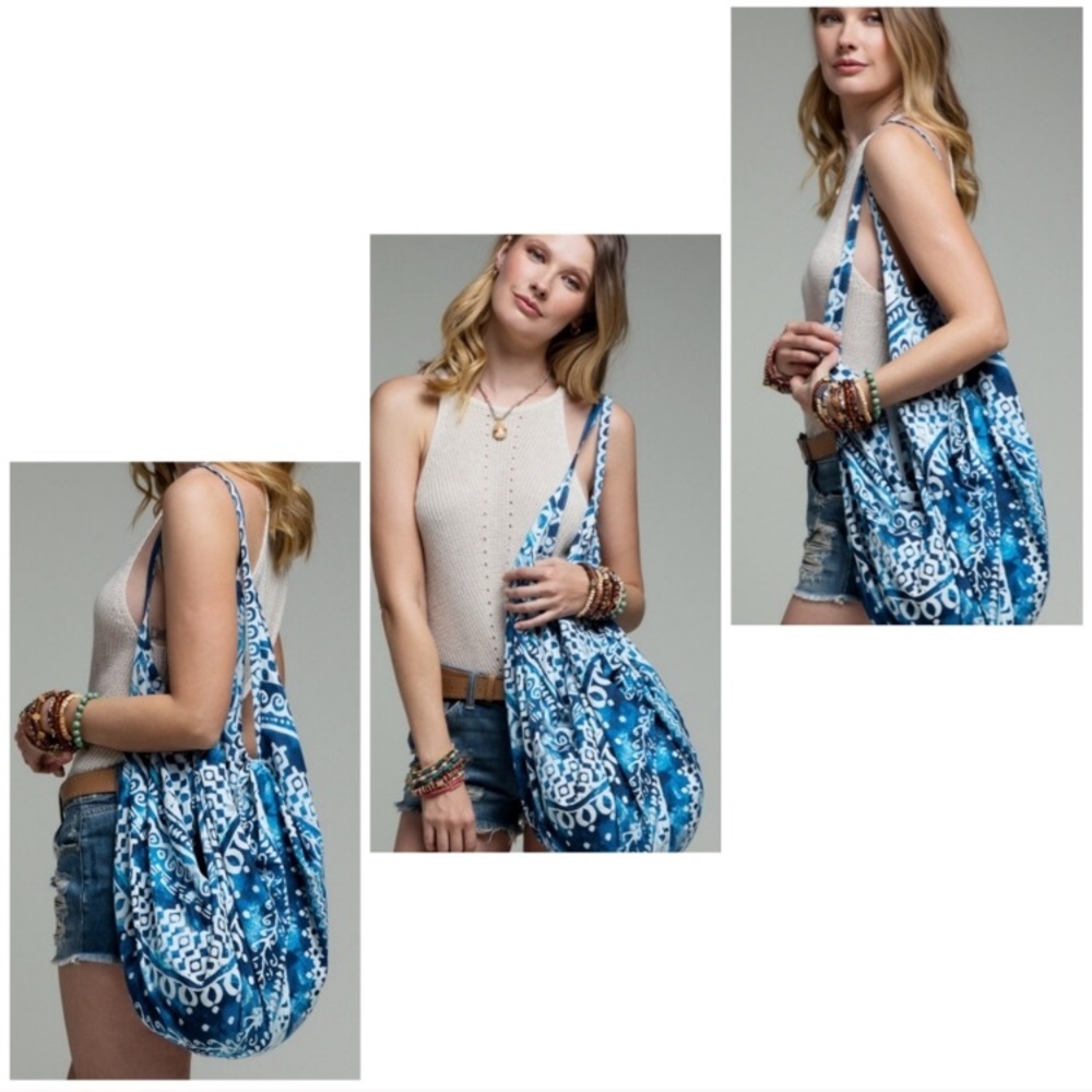 NWT Boho Blue Boho Tote Scatchel Ethnic Slouch Hobo Handbag  Aztec print